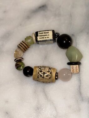 Artisan Mixed Bead Bracelet Boho OOAK Lampwork Glass Wood Stretch